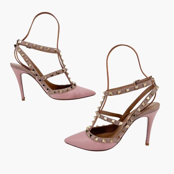 Valentino Rockstud Light Pink Leather Caged Pumps Pointed Heels Size 36.5 US 6.5 - Picture 9 of 15